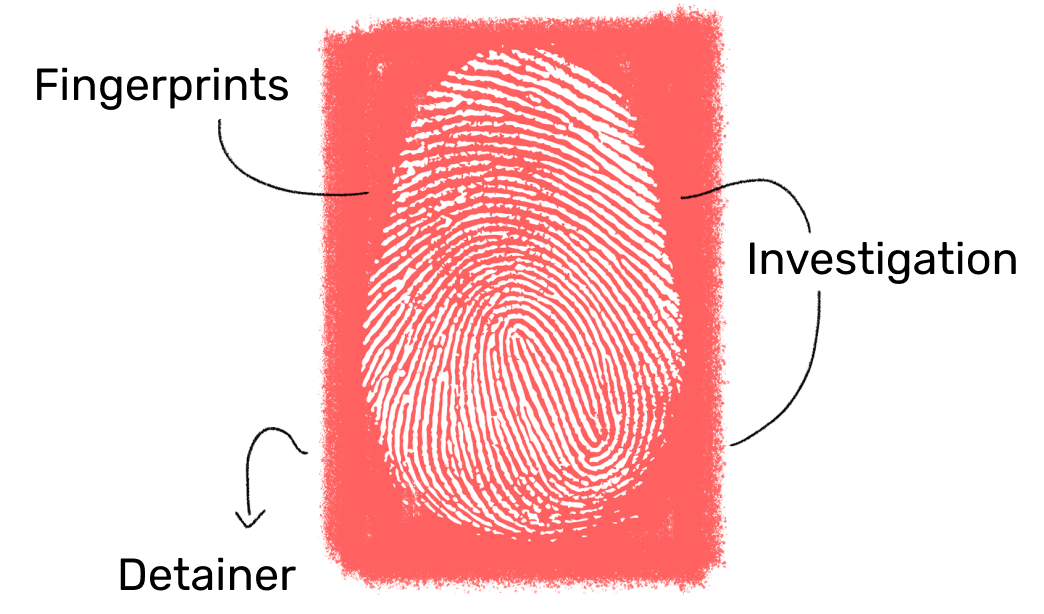 A fingerprint with an arrow going through it illustrating the process of how ICE learns about you.